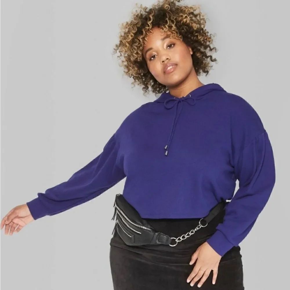 Wild Fable Purple Drop Shoulder Cropped Hoodie